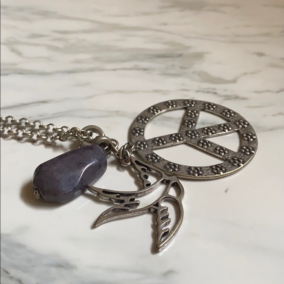 Peace Dove Stone Charm Long Necklace - Picture 1 of 4